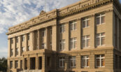 A photo of the historic Cameron County Courthouse, now known as the Dancy Building, in Brownsville, Texas.  Designed by Atlee B. Ayres and constructed in 1912, the Classical Revival structure served as the Cameron County Courthouse until a newer structure opened a few blocks away in 1981.  Still used by the county government, the former Brownsville courthouse, rededicated in 2006 after a restoration effort, is listed on the National Register of Historic Places and is a Texas Historic Landmark.  This photo © Capitolshots Photography/TwoFiftyFour Photos, LLC, ALL RIGHTS RESERVED.